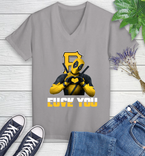 MLB Pittsburgh Pirates Deadpool Love You Fuck You Baseball Sports Women's V-Neck T-Shirt 4