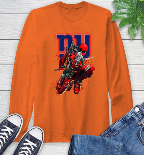 NFL Deadpool Marvel Comics Sports Football New York Giants Long Sleeve T-Shirt 5
