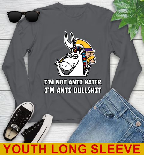 Minnesota Vikings NFL Football Unicorn I'm Not Anti Hater I'm Anti Bullshit Youth Long Sleeve 9