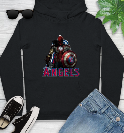 MLB Captain America Thor Spider Man Hawkeye Avengers Endgame Baseball Los Angeles Angels Youth Hoodie 2