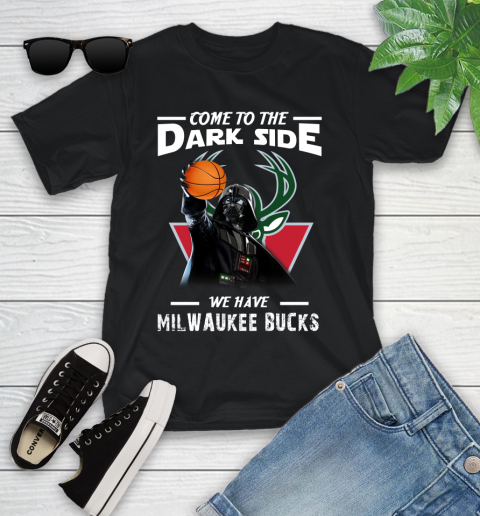 NBA Come To The Dark Side We Have Milwaukee Bucks Star Wars Darth Vader Basketball Youth T-Shirt
