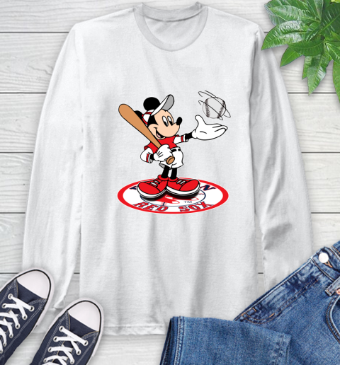 MLB Baseball Boston Red Sox Cheerful Mickey Disney Shirt Long Sleeve T-Shirt 2