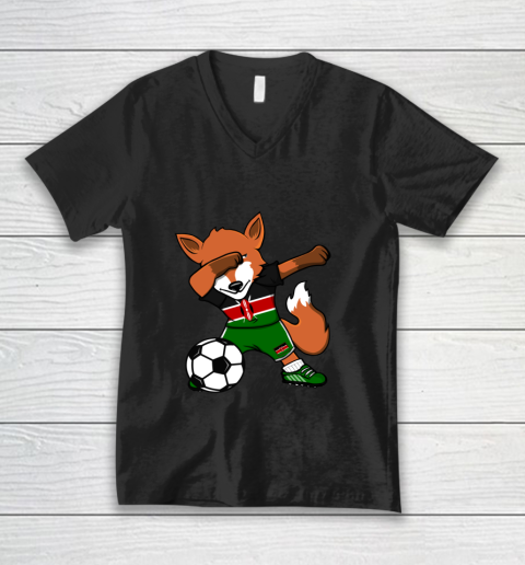 Dabbing Fox Kenya Soccer Fans Jersey Kenyan Football Lovers V-Neck T-Shirt