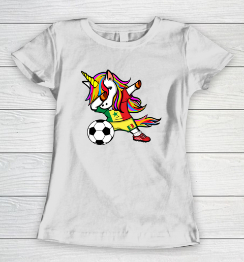 Dabbing Unicorn Senegal Football Senegalese Flag Soccer Women's T-Shirt