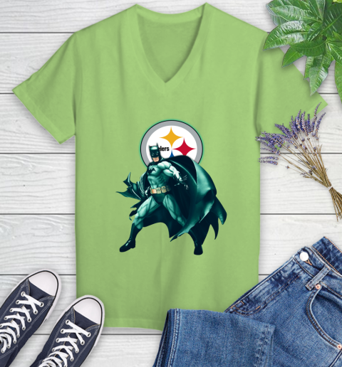NFL Batman Football Sports Pittsburgh Steelers Women's V-Neck T-Shirt 11