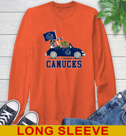 NHL Hockey Vancouver Canucks Darth Vader Baby Yoda Driving Star Wars Shirt Long Sleeve T-Shirt 5
