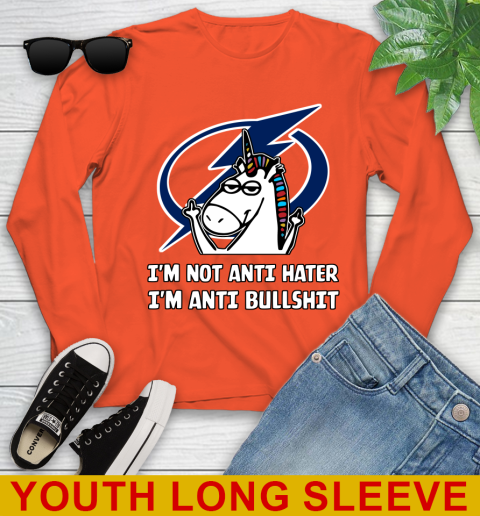 Tampa Bay Lightning NHL Hockey Unicorn I'm Not Anti Hater I'm Anti Bullshit Youth Long Sleeve 4