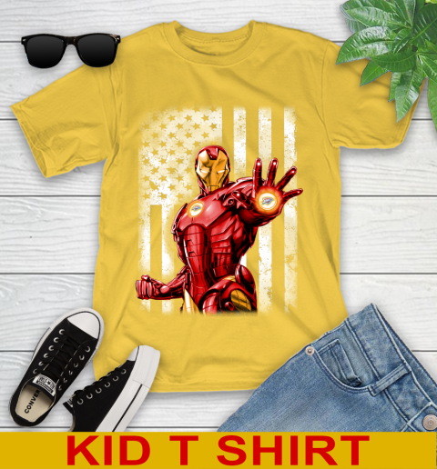 Oklahoma City Thunder NBA Basketball Iron Man Avengers American Flag Shirt Youth T-Shirt - Image 10