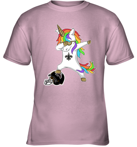 8cwy football dabbing unicorn steps on helmet new orleans saints youth t shirt 26 front light pink