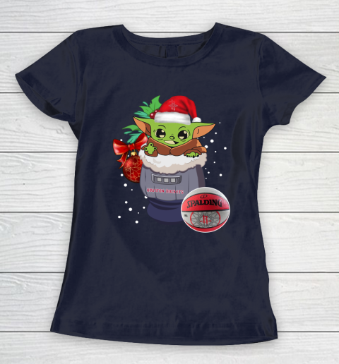 Houston Rockets Christmas Baby Yoda Star Wars Funny Happy NBA Women's T-Shirt 4