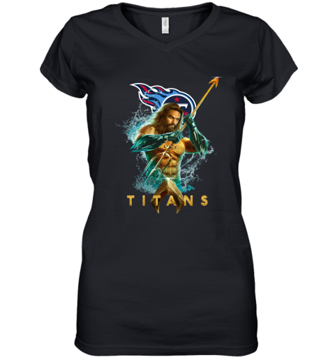 NFL Tennessee Titans Aquaman DC Football Sports v93juPVkVHM women v neck t shirt 39 95 151514 front black