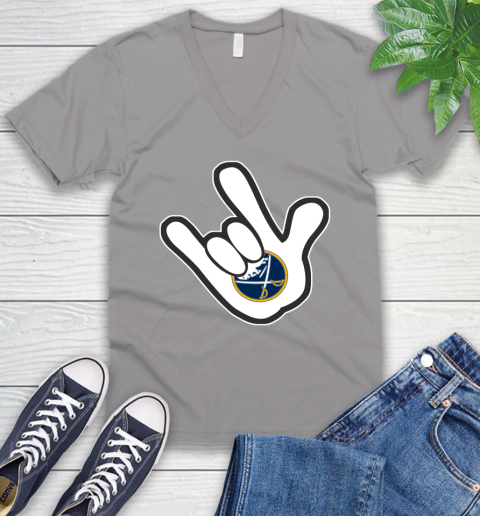 Buffalo Sabres NHL Hockey Mickey Rock Hand Disney V-Neck T-Shirt 4