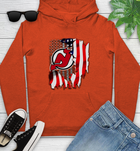 New Jersey Devils NHL Hockey American Flag Youth Hoodie 4