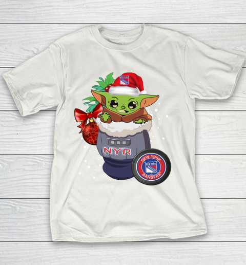 New York Rangers Christmas Baby Yoda Star Wars Funny Happy NHL Youth T-Shirt 3