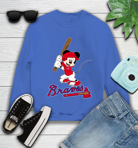MLB Baseball Atlanta Braves Cheerful Mickey Mouse Shirt Youth Sweatshirt 7
