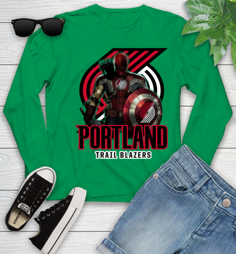 Portland Trail Blazers NBA Basketball Captain America Thor Spider Man Hawkeye Avengers Youth Long Sleeve 6