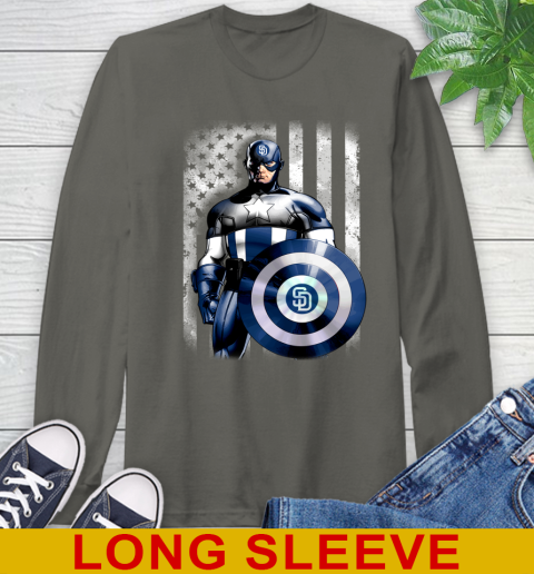 San Diego Padres MLB Baseball Captain America Marvel Avengers American Flag Shirt Long Sleeve T-Shirt 10