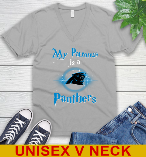 NFL Football Harry Potter My Patronus Is A Carolina Panthers V-Neck T-Shirt 3