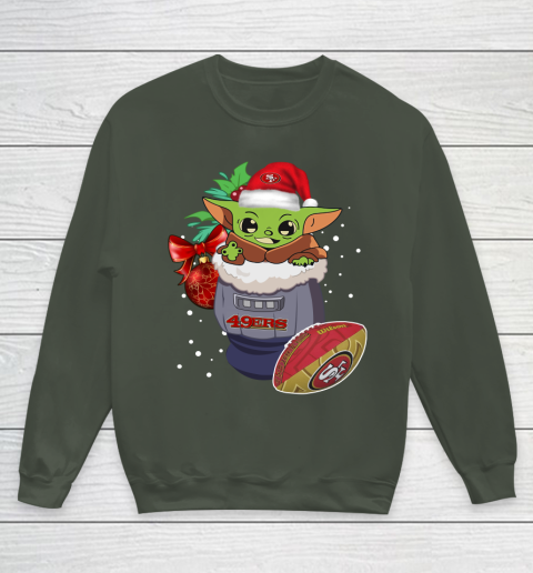 San Francisco 49ers Christmas Baby Yoda Star Wars Funny Happy NFL Youth Sweatshirt 10