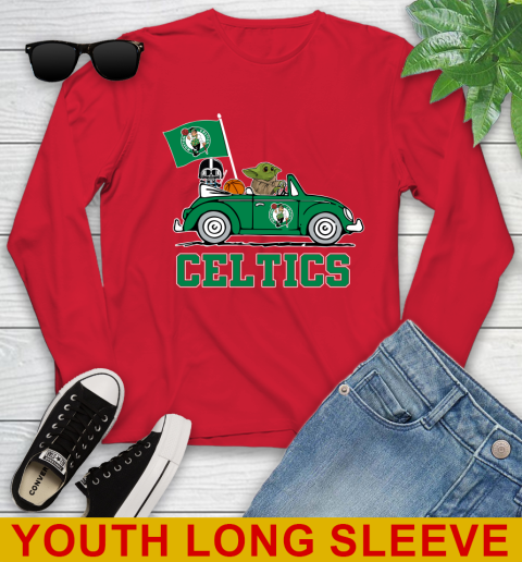 NBA Basketball Boston Celtics Darth Vader Baby Yoda Driving Star Wars Shirt Youth Long Sleeve 11