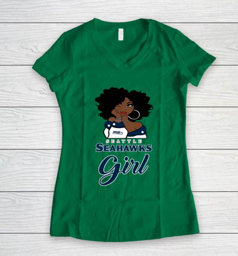 Seattle Seahawks Girl NFL Women's V-Neck T-Shirt 5