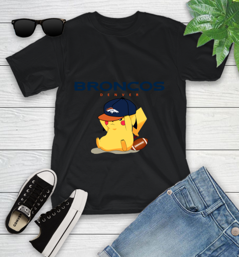 NFL Pikachu Football Sports Denver Broncos Youth T-Shirt 2