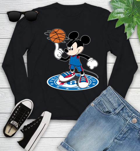 NBA Basketball Philadelphia 76ers Cheerful Mickey Disney Shirt Youth Long Sleeve