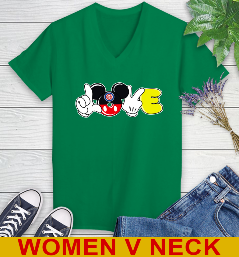 Chicago Cubs MLB Baseball Love Mickey Disney Sports Women's V-Neck T-Shirt 6
