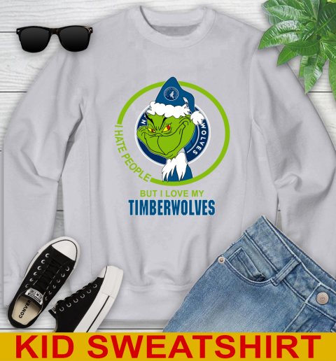 Minnesota Timberwolves NBA Christmas Grinch I Hate People But I Love My Favorite Basketball Team Youth Sweatshirt 4
