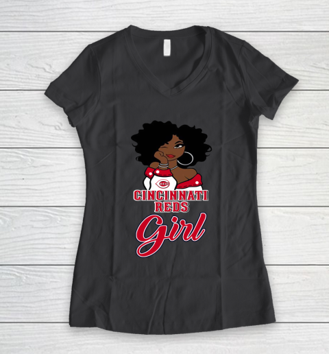 Cincinnati Reds Girl MLB Women's V-Neck T-Shirt 8