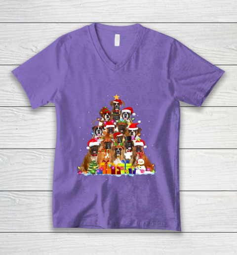 Christmas Pajama Boxer Tree Xmas Gifts Dog Dad Mom V-Neck T-Shirt 8