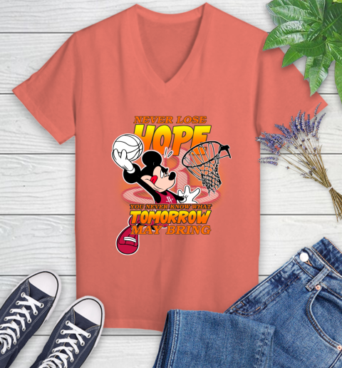 Houston Rockets NBA Basketball Mickey Disney Never Lose Hope Women's V-Neck T-Shirt 6