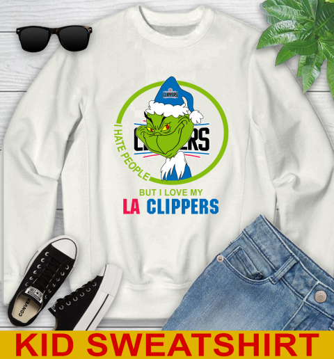 LA Clippers NBA Christmas Grinch I Hate People But I Love My Favorite Basketball Team Youth Sweatshirt