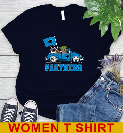 NFL Football Carolina Panthers Darth Vader Baby Yoda Driving Star Wars Shirt Women's T-Shirt 3