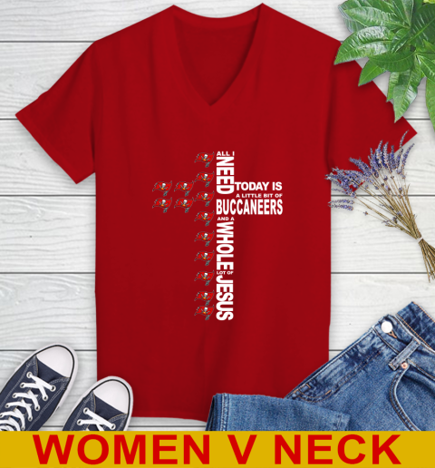 NFL All I Need Today Is A Little Bit Of Tampa Bay Buccaneers Cross Shirt Women's V-Neck T-Shirt 10