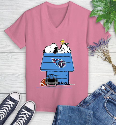 Tennessee Titans NFL Football Snoopy Woodstock The Peanuts Movie Women's V-Neck T-Shirt 13