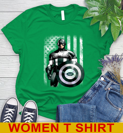 New York Jets NFL Football Captain America Marvel Avengers American Flag Shirt Women's T-Shirt 7