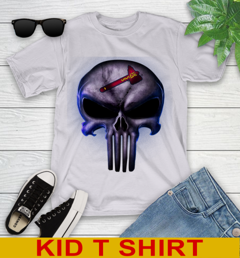 Atlanta Braves MLB Baseball Punisher Skull Sports Youth T-Shirt 4
