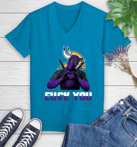 NHL Minnesota Vikings Deadpool Love You Fuck You Football Sports Women's V-Neck T-Shirt 7