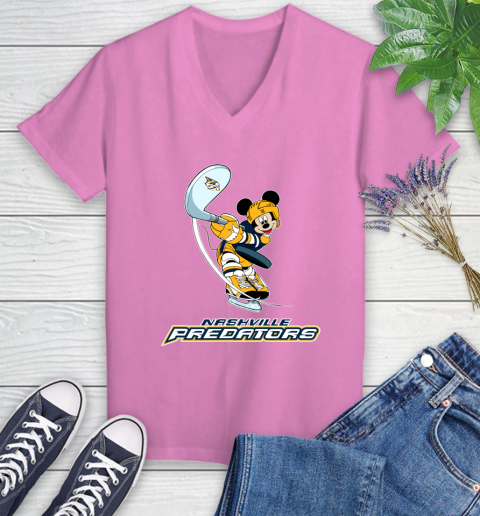 NHL Hockey Nashville Predators Cheerful Mickey Mouse Shirt Women's V-Neck T-Shirt 12
