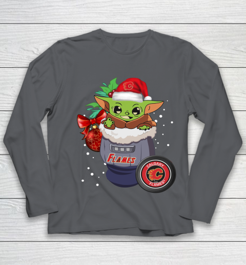 Calgary Flames Christmas Baby Yoda Star Wars Funny Happy NHL Youth Long Sleeve 8
