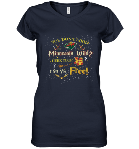 NHL You Don't Like Minnesota Wild Here Your Socks I Set You Free Harry Potter Hockey yow7YV8nVB4 women v neck t shirt 39 95 151514 front navy