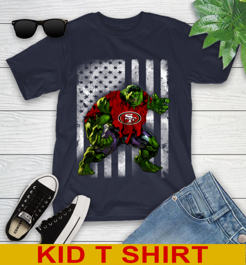 San Francisco 49ers Hulk Marvel Avengers NFL Football American Flag Youth T-Shirt 2