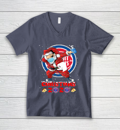 Detroit Pistons Funny Santa Claus Dabbing Christmas 2020 NBA V-Neck T-Shirt 7