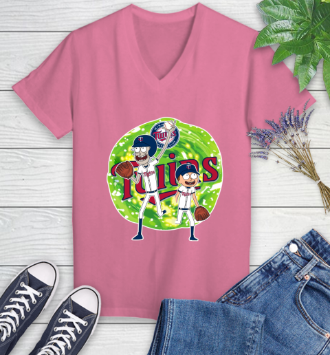 MLB Minnesota Twins Rick And Morty Baseball Sports Women's V-Neck T-Shirt 13