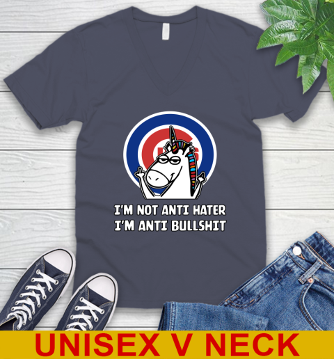 Chicago Cubs MLB Baseball Unicorn I'm Not Anti Hater I'm Anti Bullshit V-Neck T-Shirt 8