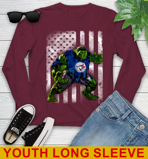 Toronto Blue Jays Hulk Marvel Avengers MLB Baseball American Flag Youth Long Sleeve 6