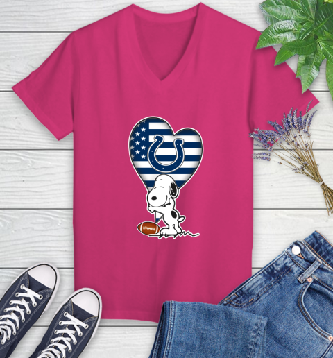 Indianapolis Colts NFL Football The Peanuts Movie Adorable Snoopy Women's V-Neck T-Shirt 9