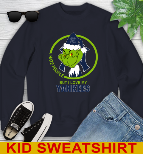 New York Yankees MLB Christmas Grinch I Hate People But I Love My Favorite Baseball Team Youth Sweatshirt 3