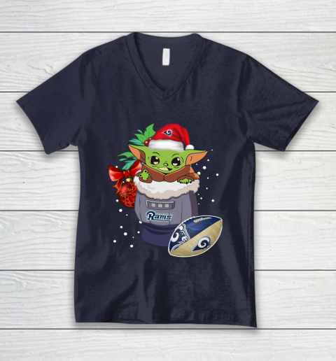 Los Angeles Rams Christmas Baby Yoda Star Wars Funny Happy NFL V-Neck T-Shirt 3